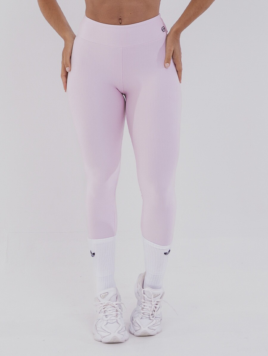 Calça Legging Chevry Rosa Calmy Belles Active com textura moderna e cós alto duplo.