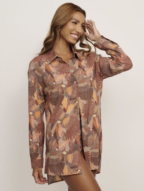 10-1 Chemise Mangas Longas Estampa Costa - Imagem 1