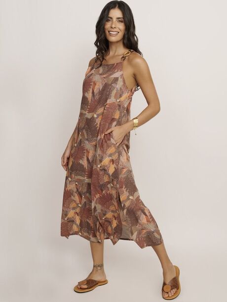 6-1 Vestido Midi com Bolsos Estampa Costa - Imagem 1