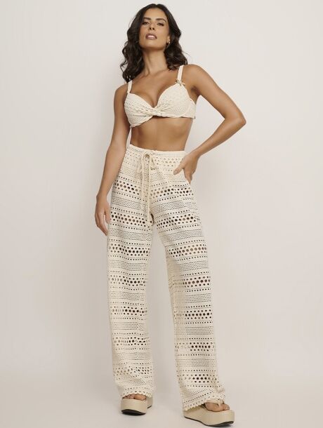 Calça Pantalona Efeito Crochê Brisa - Imagem 1