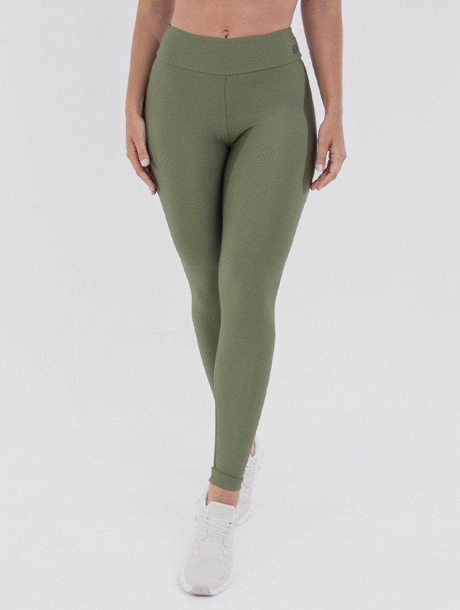Calça Legging Chevry Verde Cacto Belles Active com textura moderna e cós alto duplo.