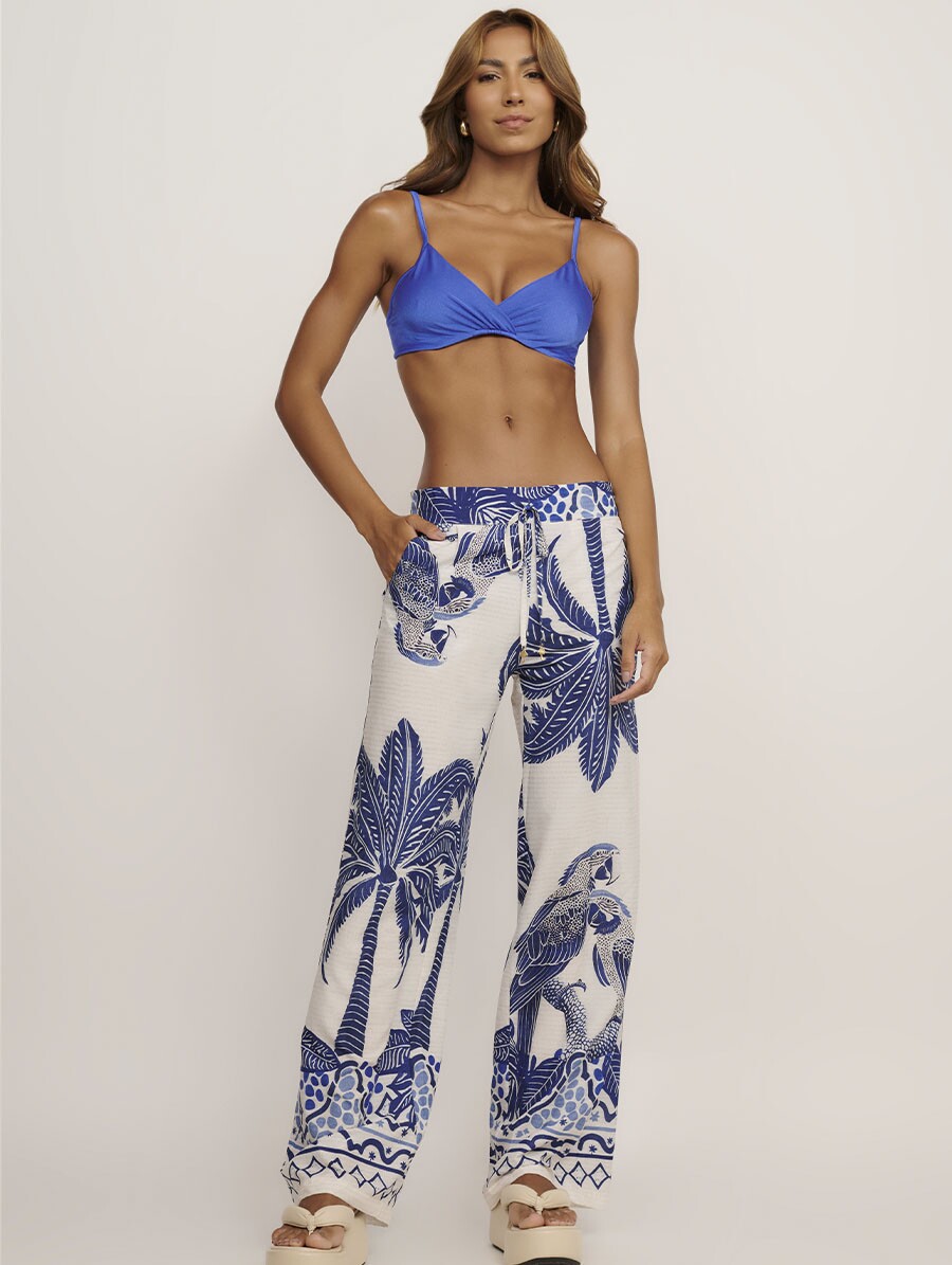 Calça Pantalona Com Bolsos Estampa Riviera - Imagem 1