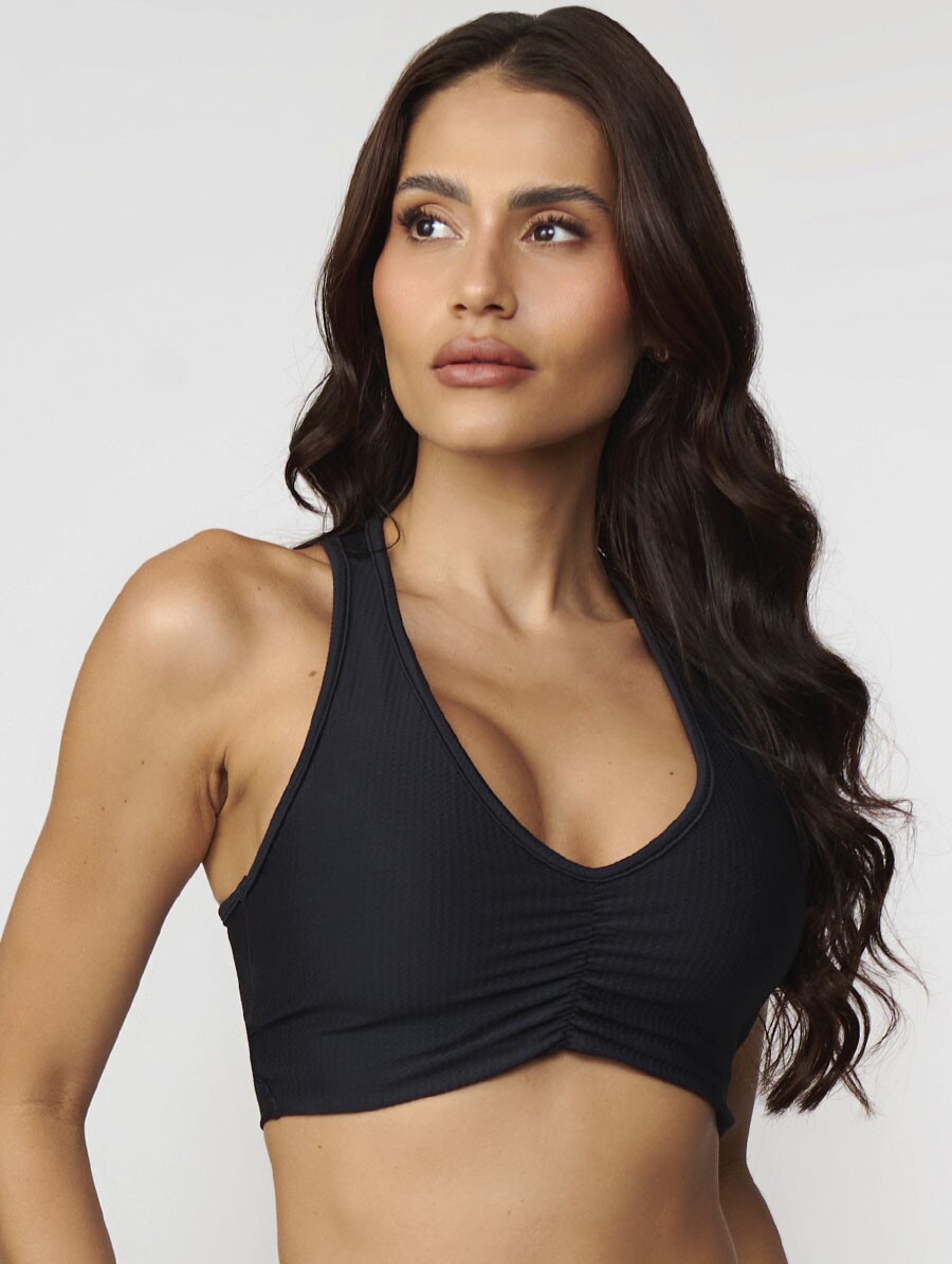 Top Fitness Nadador Tecido Textura Preto - Imagem 1